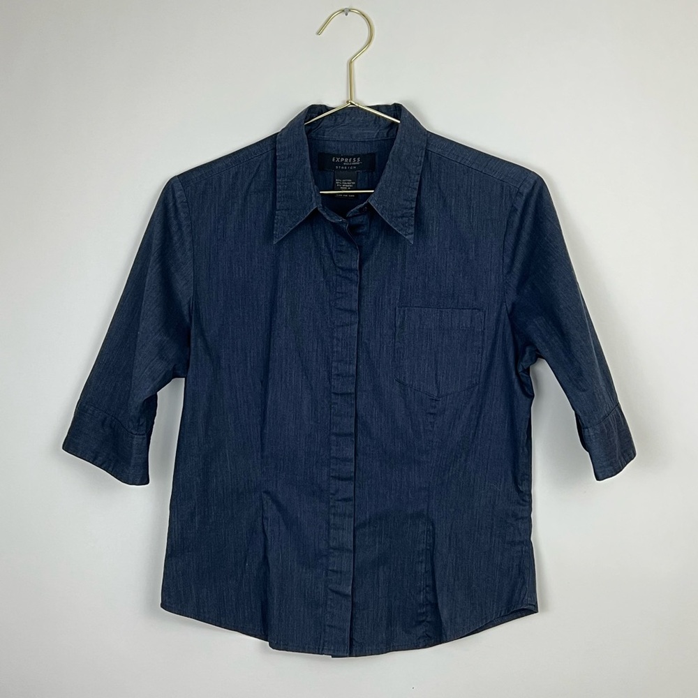 Express Stretch Dark Blue Denim 1-2 Sleeve Top Sz 5/6